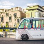 Le minibus électrique et 100% autonome développé par Navya, dans le quartier de la Confluence, à Lyon.