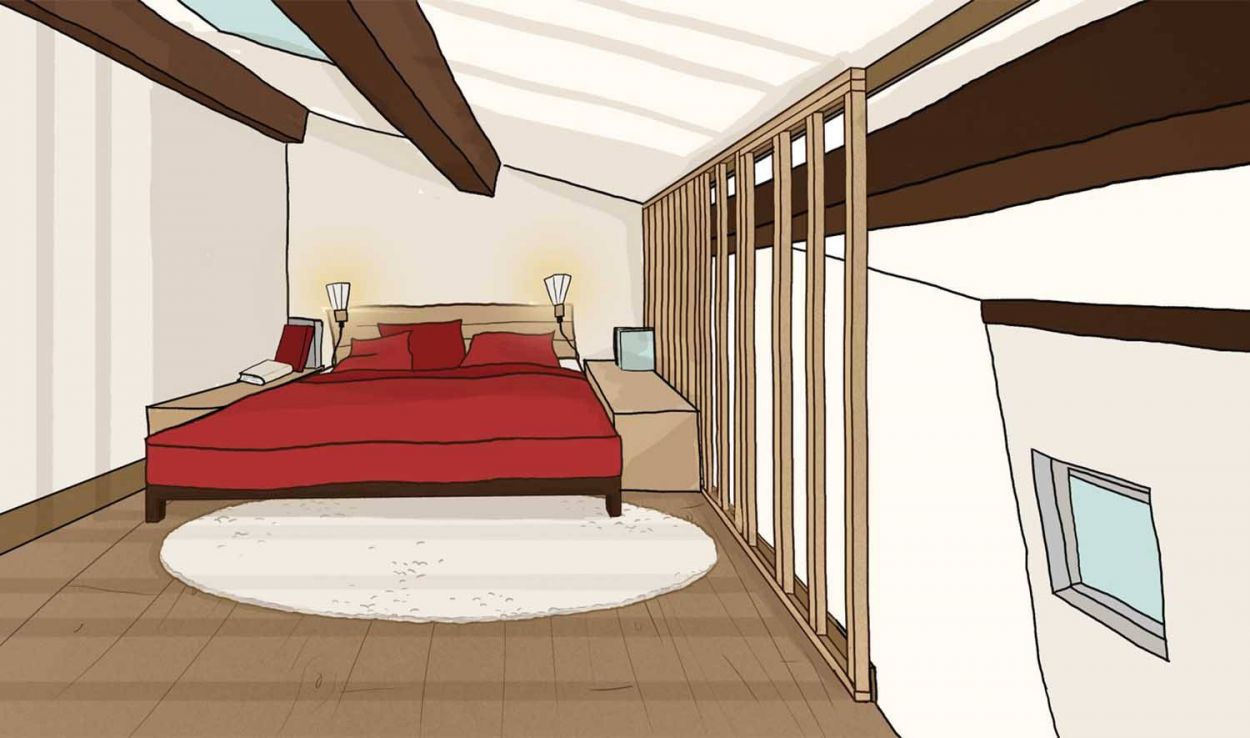 La bonne idée : Une mezzanine transformée en cabane avec un claustra en bois
