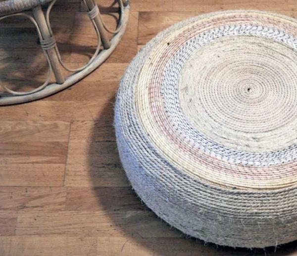 DIY : Fabriquez un joli pouf avec un pneu et de la corde