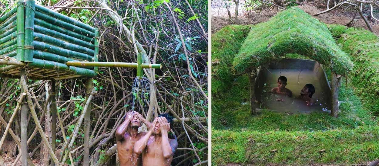Ils creusent une piscine à main nues et fabriquent une incroyable douche en bambou