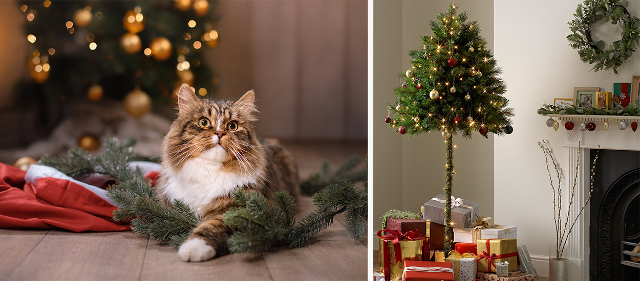 Ce demi-sapin est censé empêcher votre chat de détruire la déco de Noël