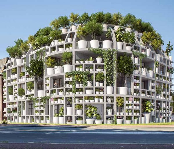 Les façades de cet immeuble seront entièrement couvertes de plantes en pot