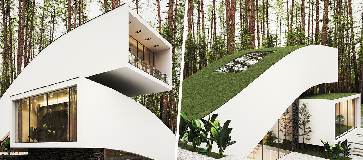 Découvrez cette étonnante maison d'architecte au toit végétalisé recouvert de gazon