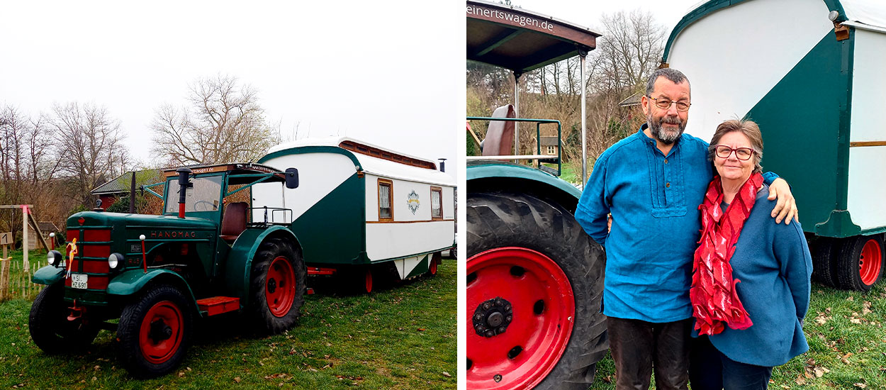 Ce couple de retraités allemands voyage dans une roulotte de cirque tirée par un tracteur